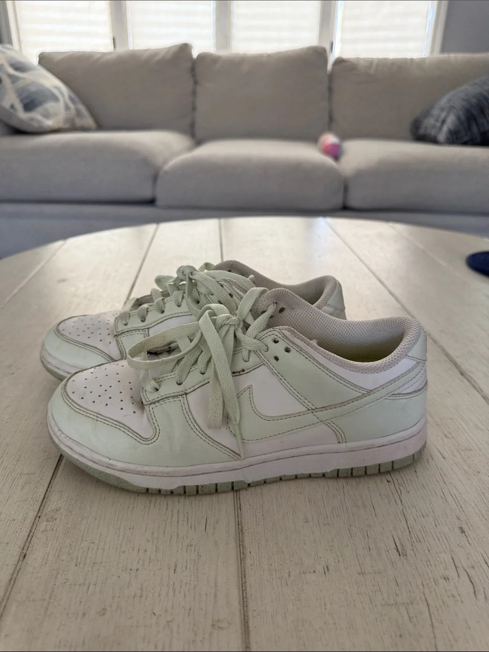 Nike Kids Low-Top Sneakers in Pale Green and White
